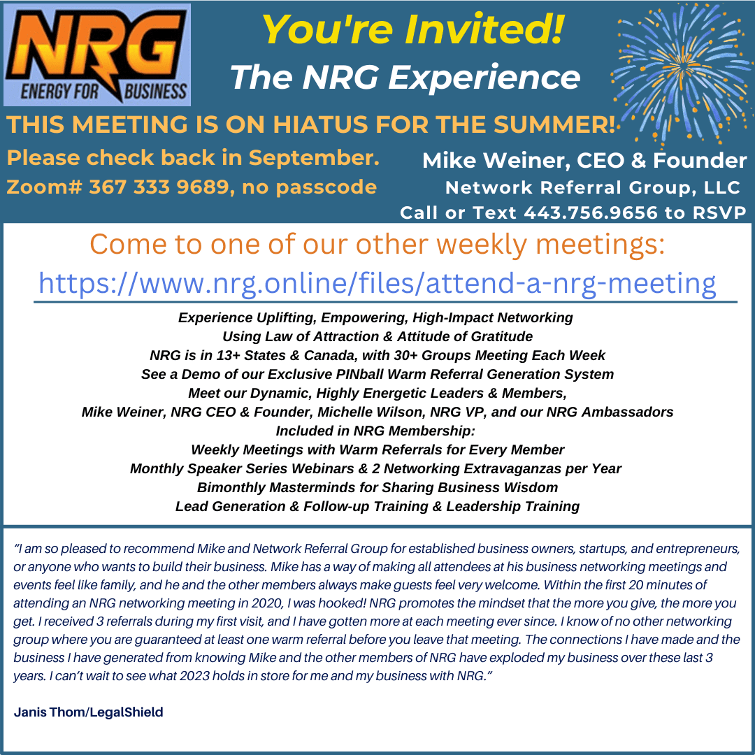 The NRG Experience is on Summer Hiatus. Please click to visit a different group.