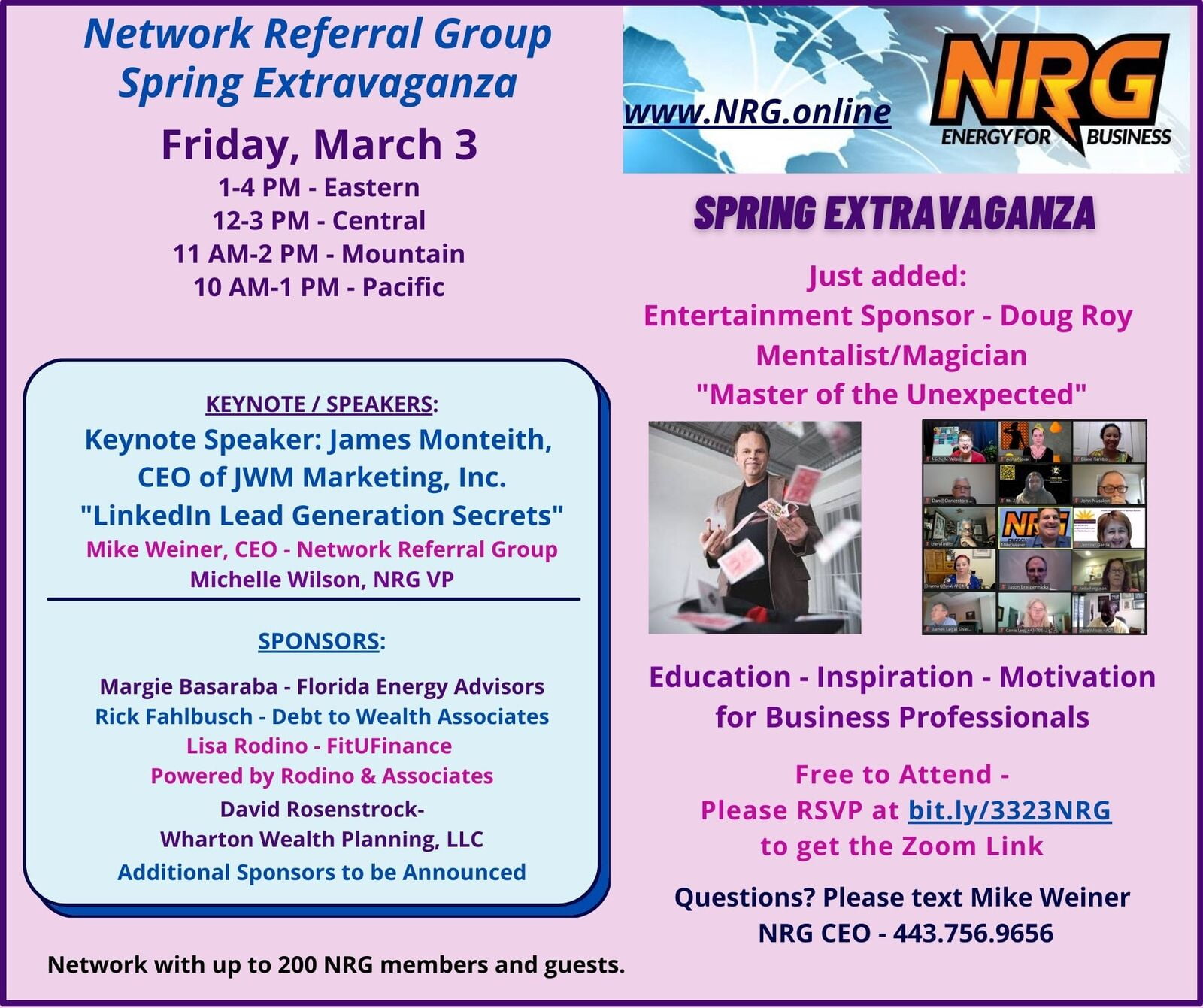 NRG Networking Extravaganza - Friday, March 3, go to bit.ly/3323NRG to register.to 